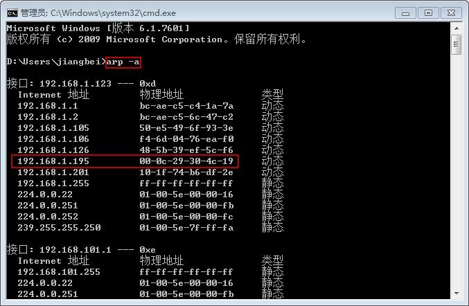 在服务器cmd总输入arp-a