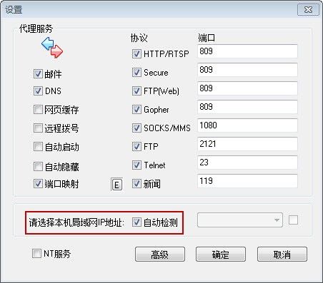 选中自动检测复选框