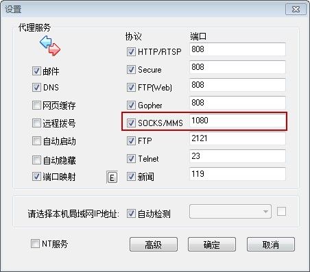 选中socks复选框